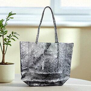 Anita Silver Italian Leather Women’s Handbag – Designer Shopper Tote Bag